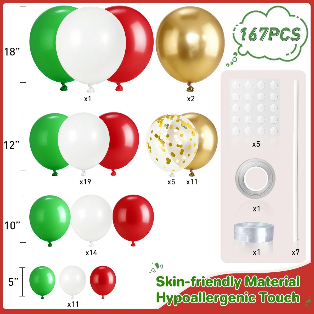 빨간색, 흰색, 녹색, 금색 풍선 아치 키트, 167개 - Balloon Arch Kit 리뷰 및 가격