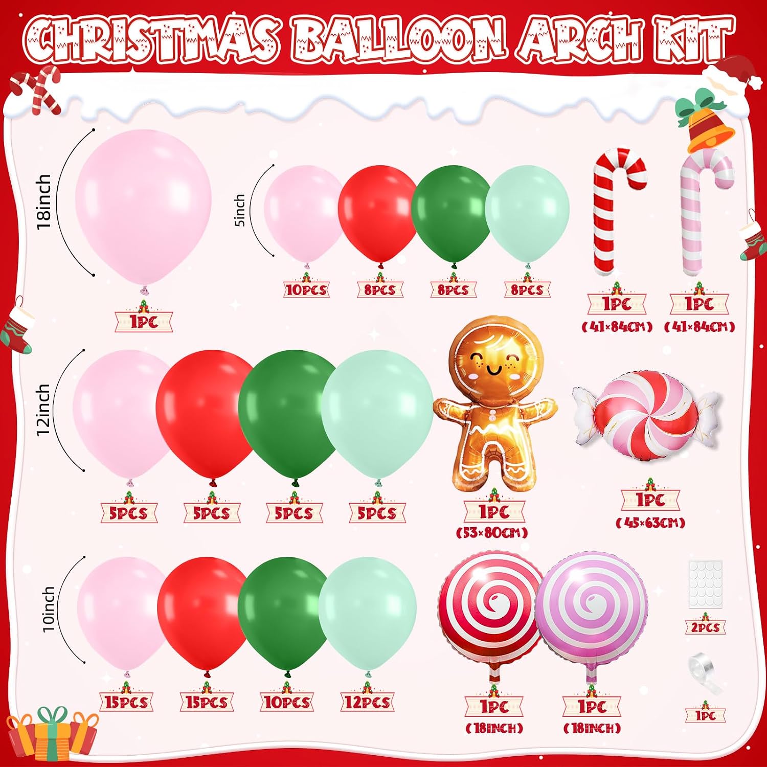 크리스마스 풍선 장식 세트, 115개, 핑크, 빨강,  - Balloon Arch Kit 리뷰 및 가격