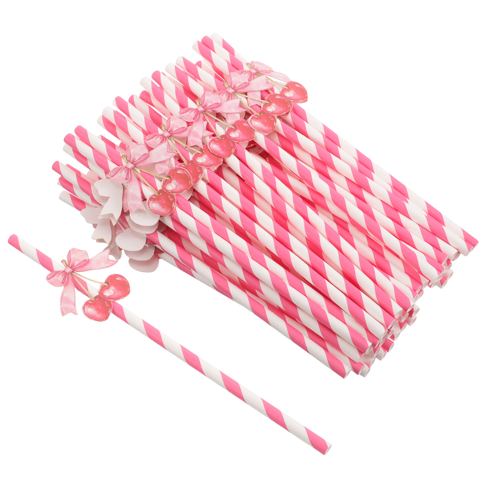 50개입 체리 테마 종이 빨대, 다채로운 색상의 일회용 - Paper Straw Color 리뷰 및 가격